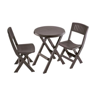 SILLA DE JARDIN PLASTICO EXTERIOR URUGUAY 1 MESA REDONDA PLEGABLE + 2 SILLAS PLEGABLE HASTA 136KG